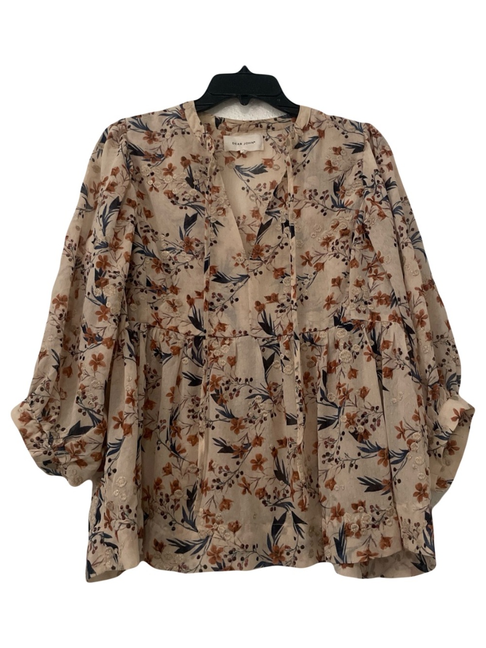 Floral Tiered Peasant Tunic - Beige